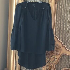 Forever 21 Small Navy Blue Blouse Long Sleeve Long Back Tail
